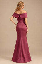Rutipo Mulberry Sheath/Column Off-The-Shoulder Sleeveless Satin Mother Of The Bride Dresses