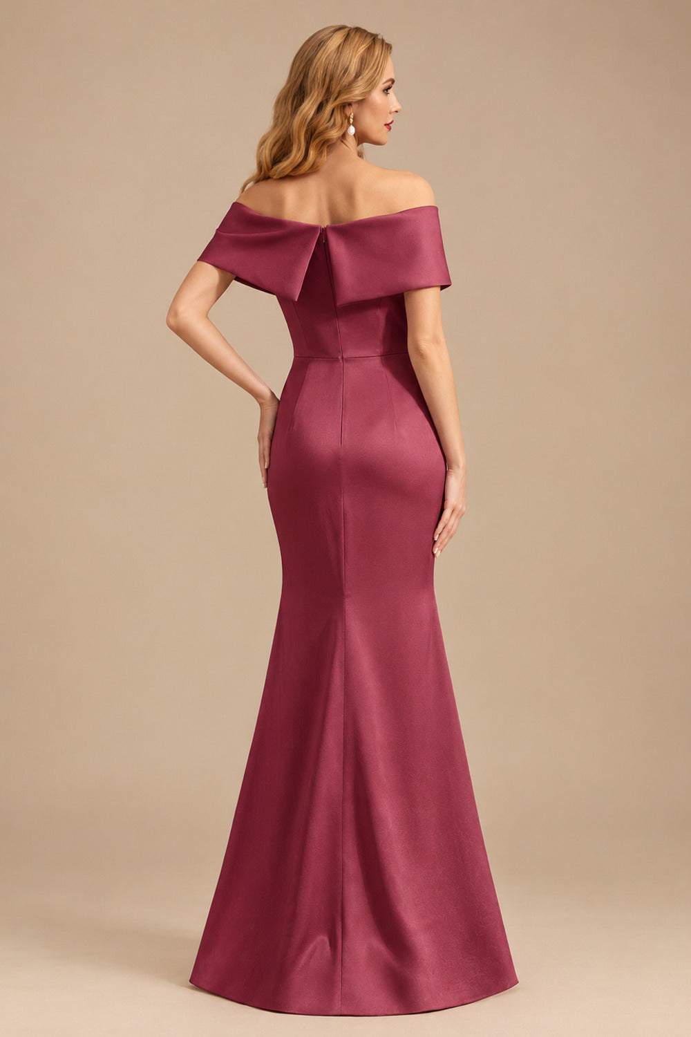 Rutipo Mulberry Sheath/Column Off-The-Shoulder Sleeveless Satin Mother Of The Bride Dresses