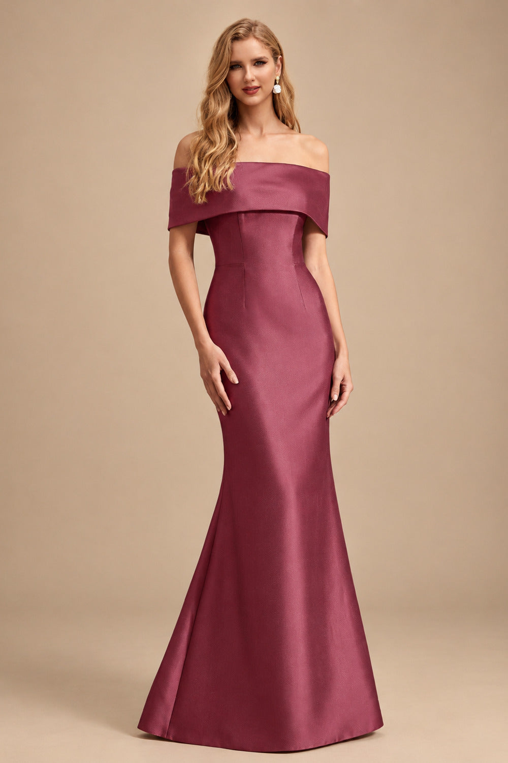 Rutipo Mulberry Sheath/Column Off-The-Shoulder Sleeveless Satin Mother Of The Bride Dresses