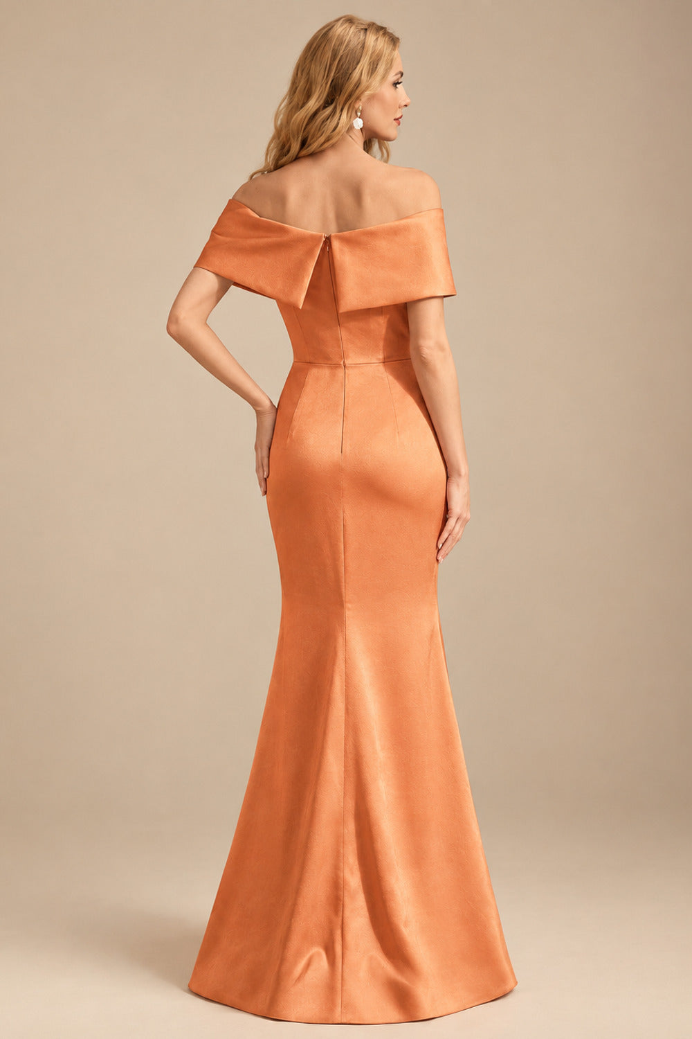 Rutipo Orange Sheath/Column Off-The-Shoulder Sleeveless Satin Mother Of The Bride Dresses