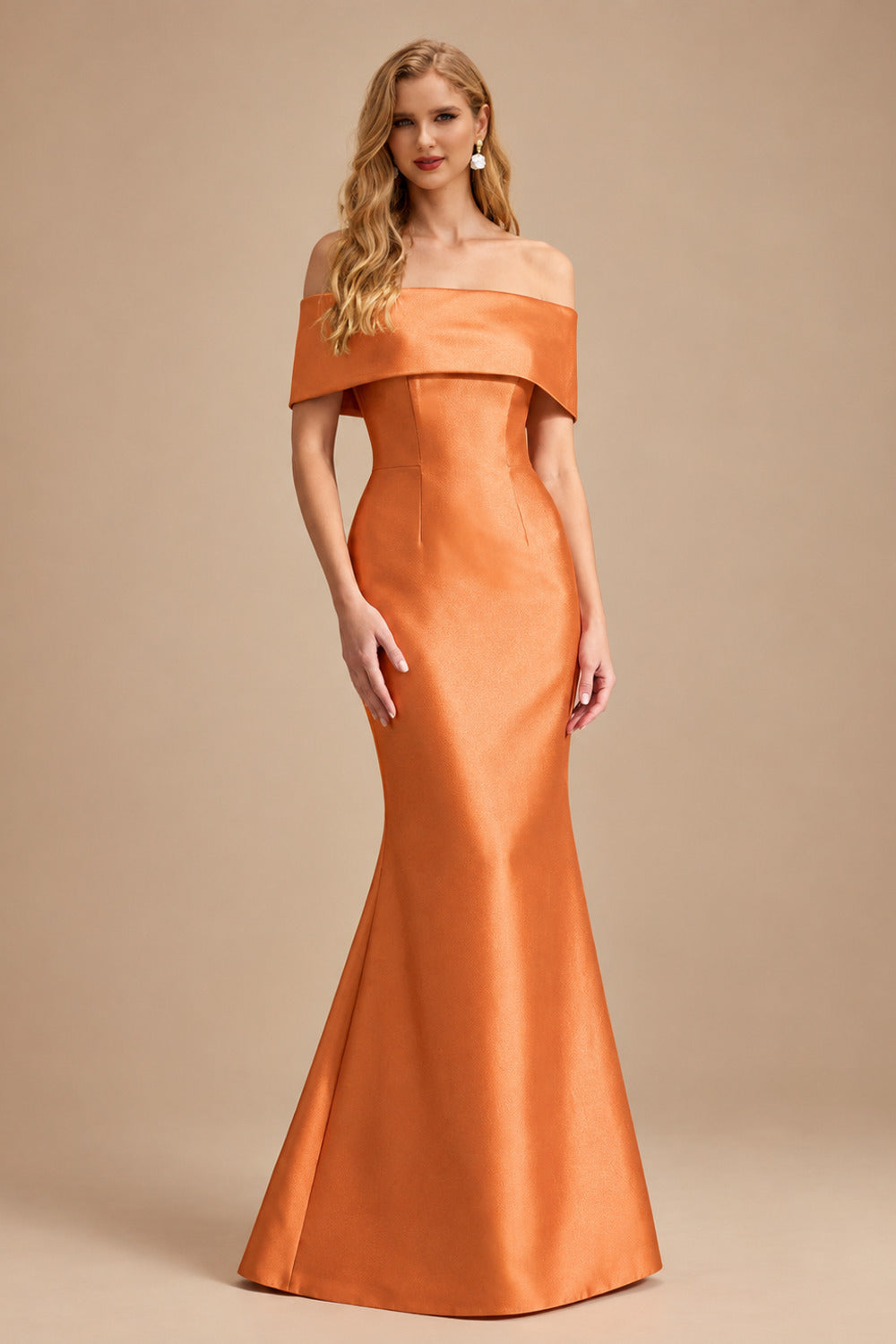 Rutipo Orange Sheath/Column Off-The-Shoulder Sleeveless Satin Mother Of The Bride Dresses