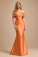 Rutipo Orange Sheath/Column Off-The-Shoulder Sleeveless Satin Mother Of The Bride Dresses
