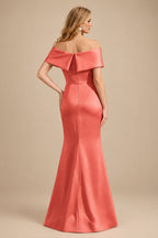 Rutipo Papaya Sheath/Column Off-The-Shoulder Sleeveless Satin Mother Of The Bride Dresses