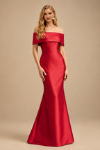 Rutipo Red Sheath/Column Off-The-Shoulder Sleeveless Satin Mother Of The Bride Dresses