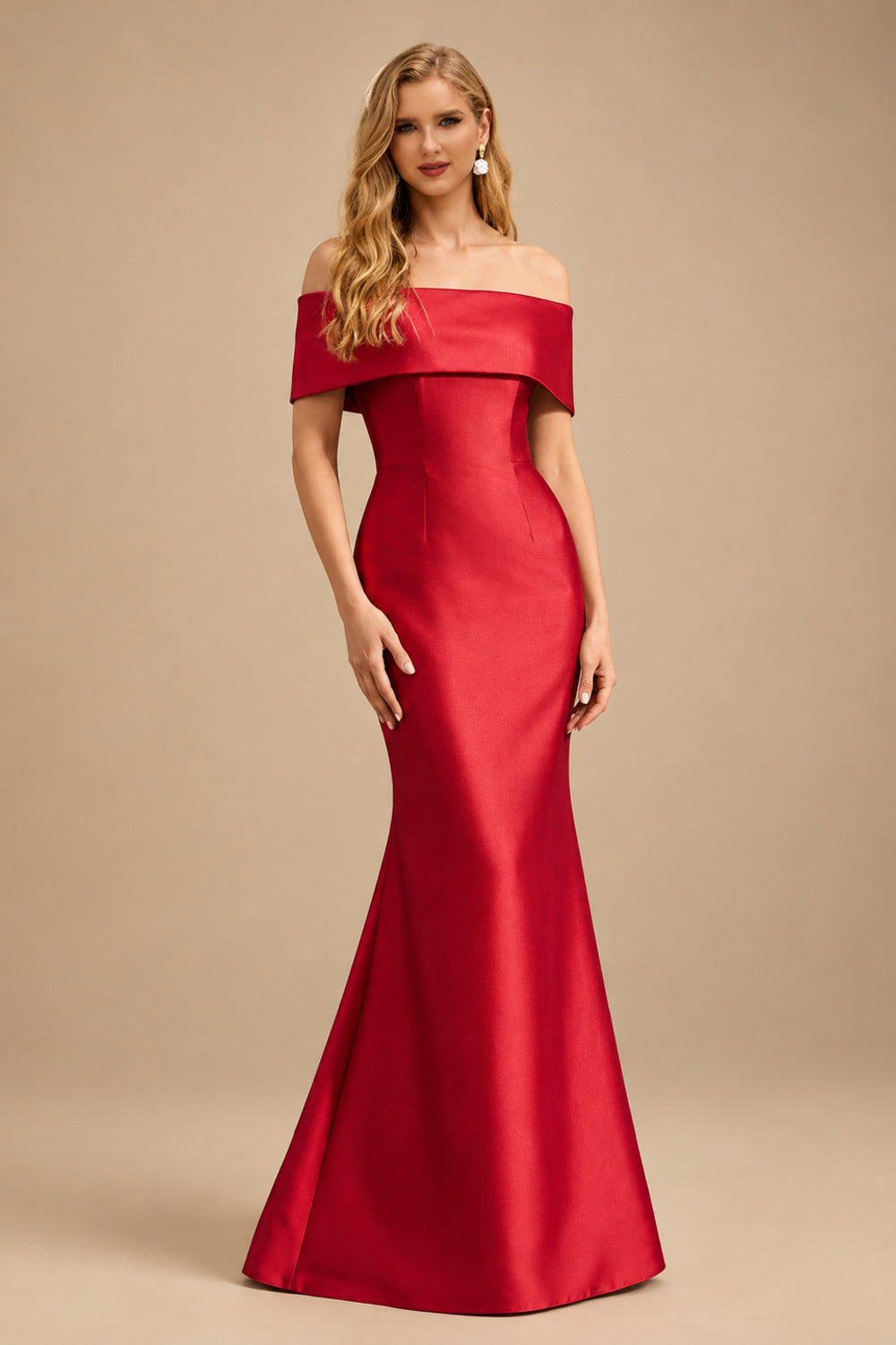 Rutipo Red Sheath/Column Off-The-Shoulder Sleeveless Satin Mother Of The Bride Dresses