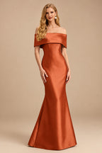 Rutipo Terracotta Sheath/Column Off-The-Shoulder Sleeveless Satin Mother Of The Bride Dresses