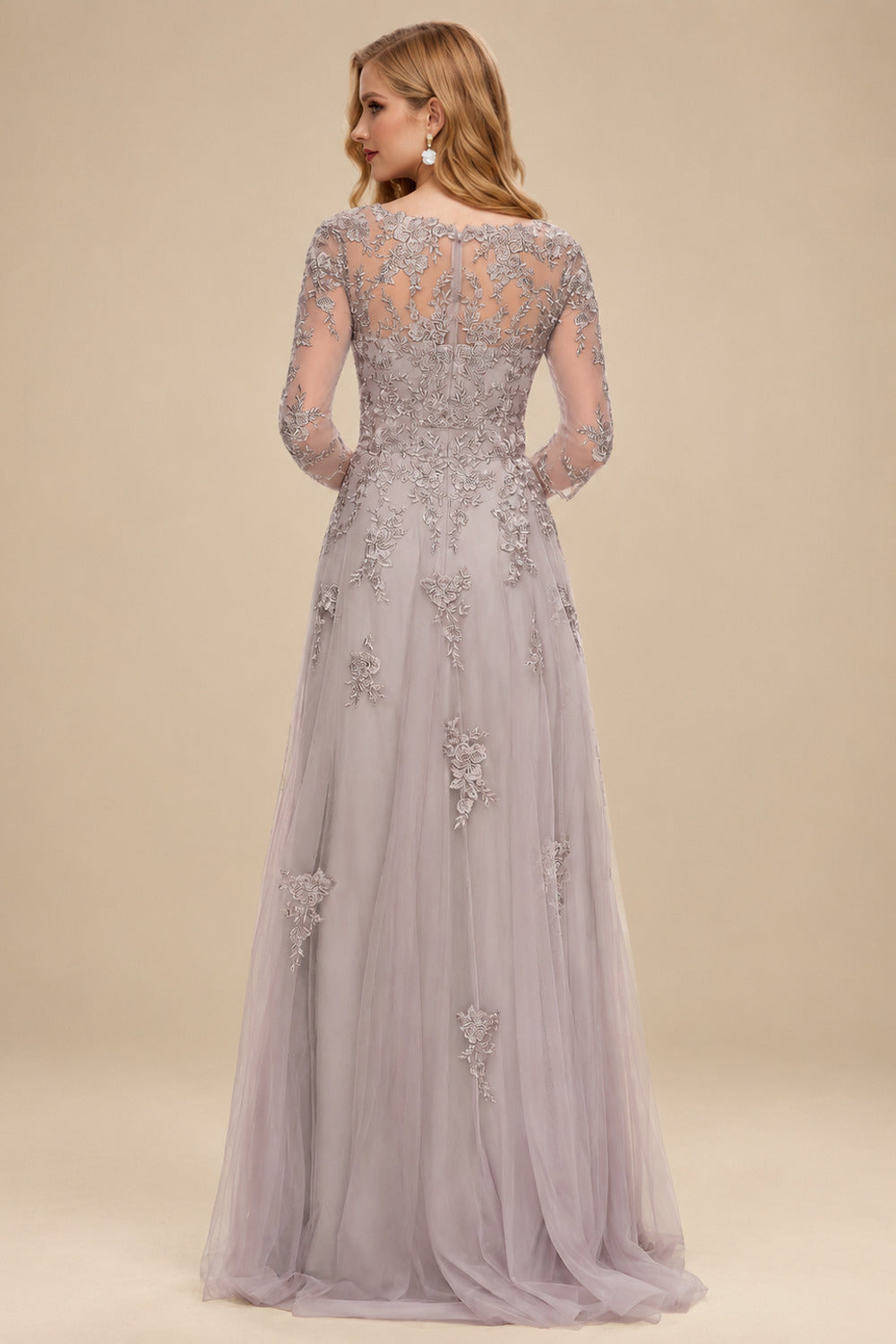 Rutipo As Picture A-Line V-Neck 3/4 Sleeves Tulle Mother Of The Bride Dresses With Appliques Lace