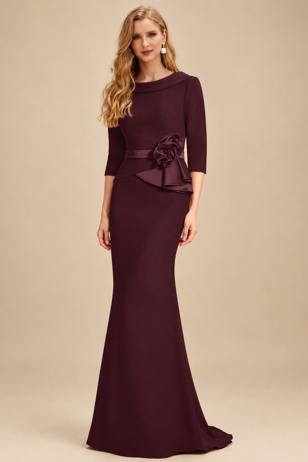 Rutipo Cabernet Sheath/Column Elastic Satin Mother Of The Bride Dresses With Flower(s)