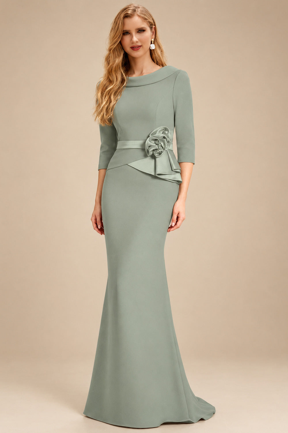 Rutipo Celadon Sheath/Column Elastic Satin Mother Of The Bride Dresses With Flower(s)