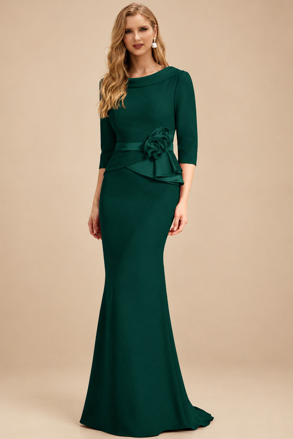 Rutipo Emerald Sheath/Column Elastic Satin Mother Of The Bride Dresses With Flower(s)