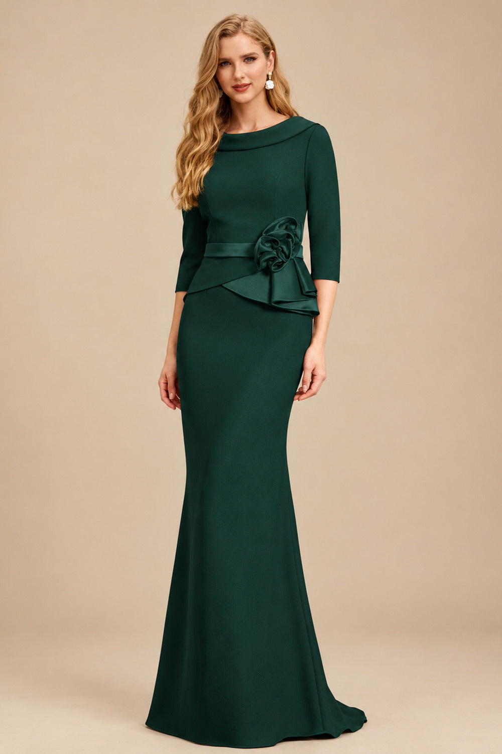 Rutipo Hunter Green Sheath/Column Elastic Satin Mother Of The Bride Dresses With Flower(s)