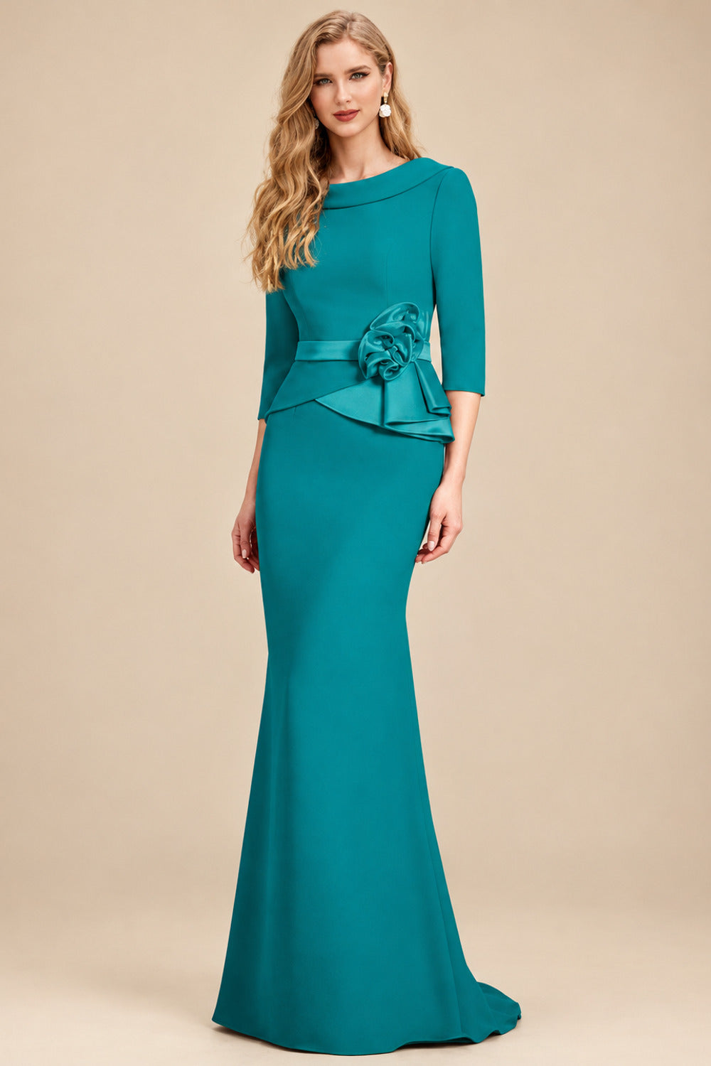 Rutipo Jade Sheath/Column Elastic Satin Mother Of The Bride Dresses With Flower(s)
