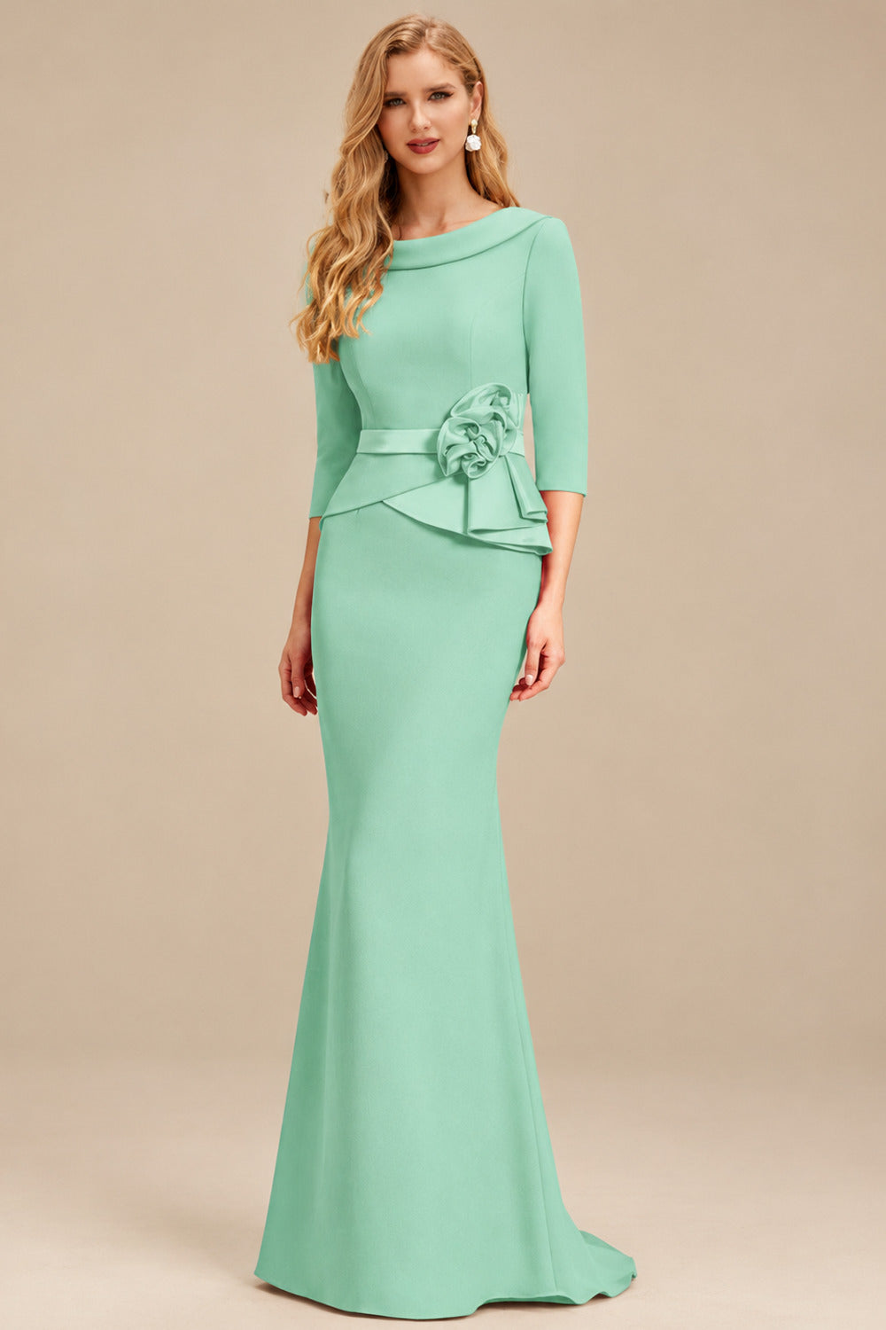 Rutipo Mint Green Sheath/Column Elastic Satin Mother Of The Bride Dresses With Flower(s)