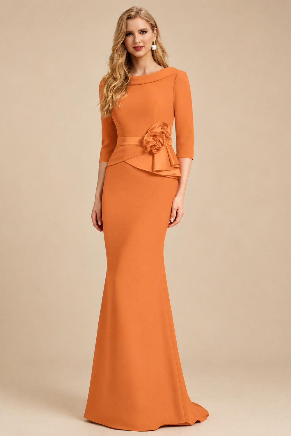 Rutipo Orange Sheath/Column Elastic Satin Mother Of The Bride Dresses With Flower(s)