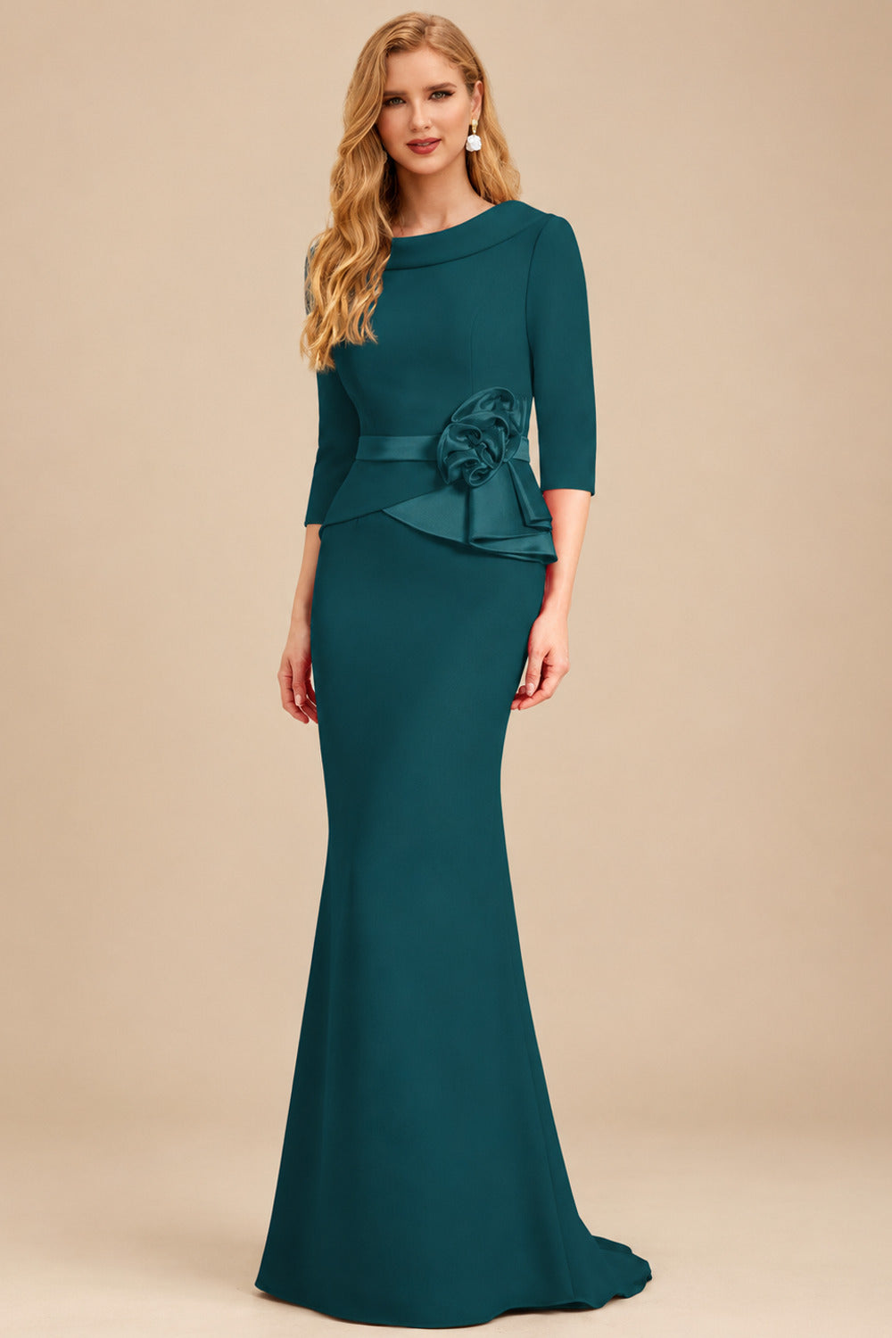Rutipo Peacock Sheath/Column Elastic Satin Mother Of The Bride Dresses With Flower(s)