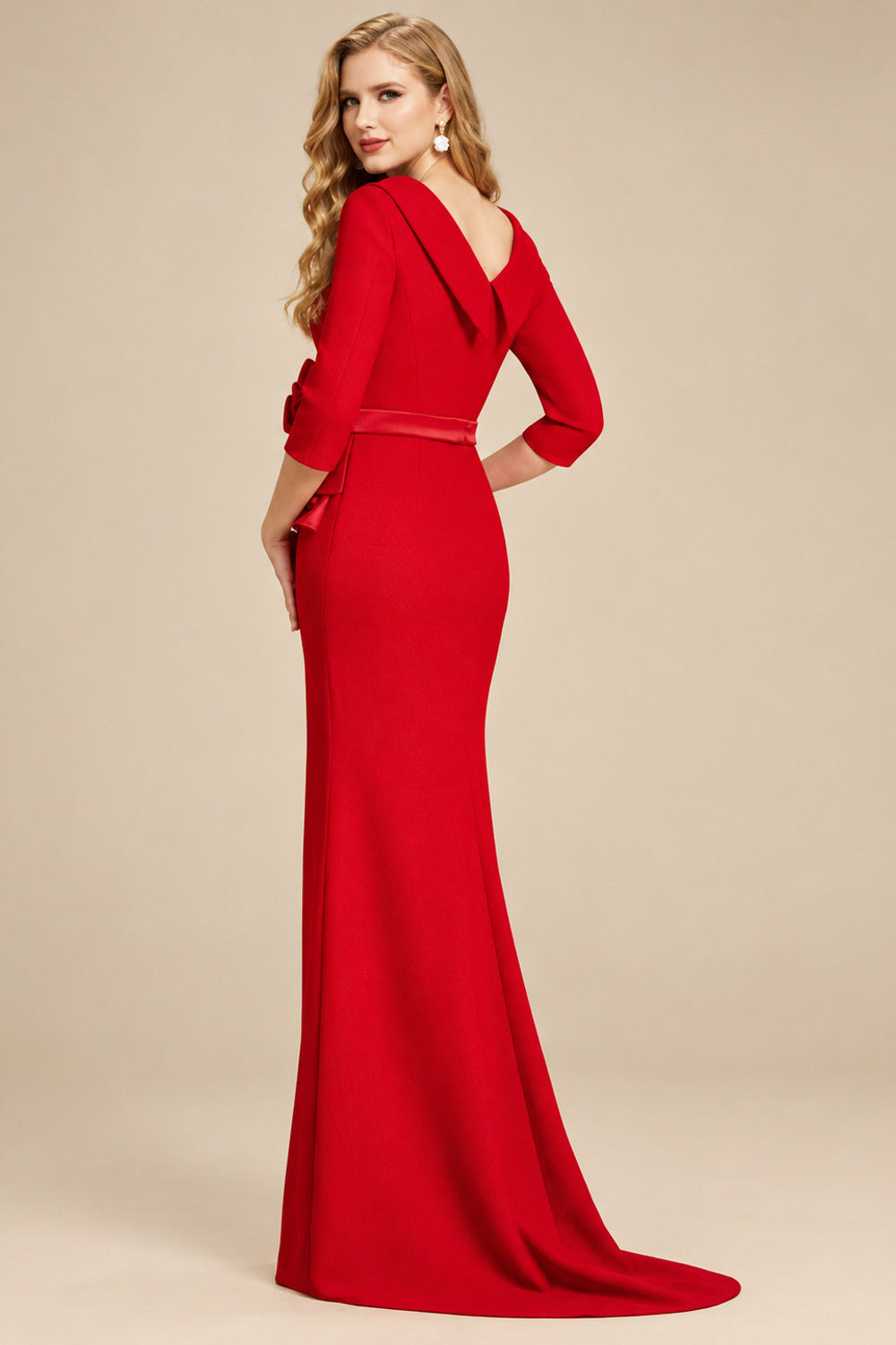 Rutipo Red Sheath/Column Elastic Satin Mother Of The Bride Dresses With Flower(s)