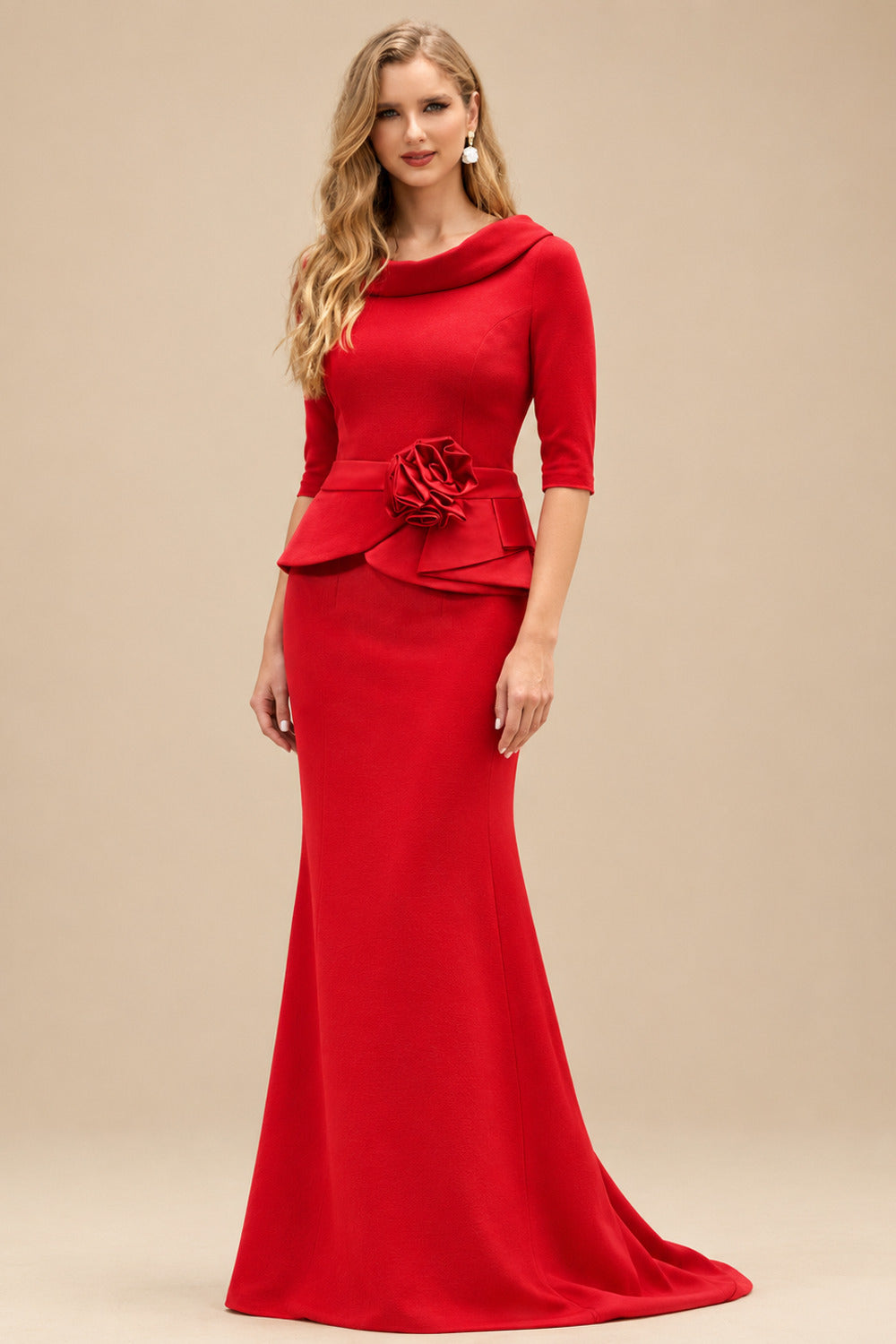 Rutipo Red Sheath/Column Elastic Satin Mother Of The Bride Dresses With Flower(s)
