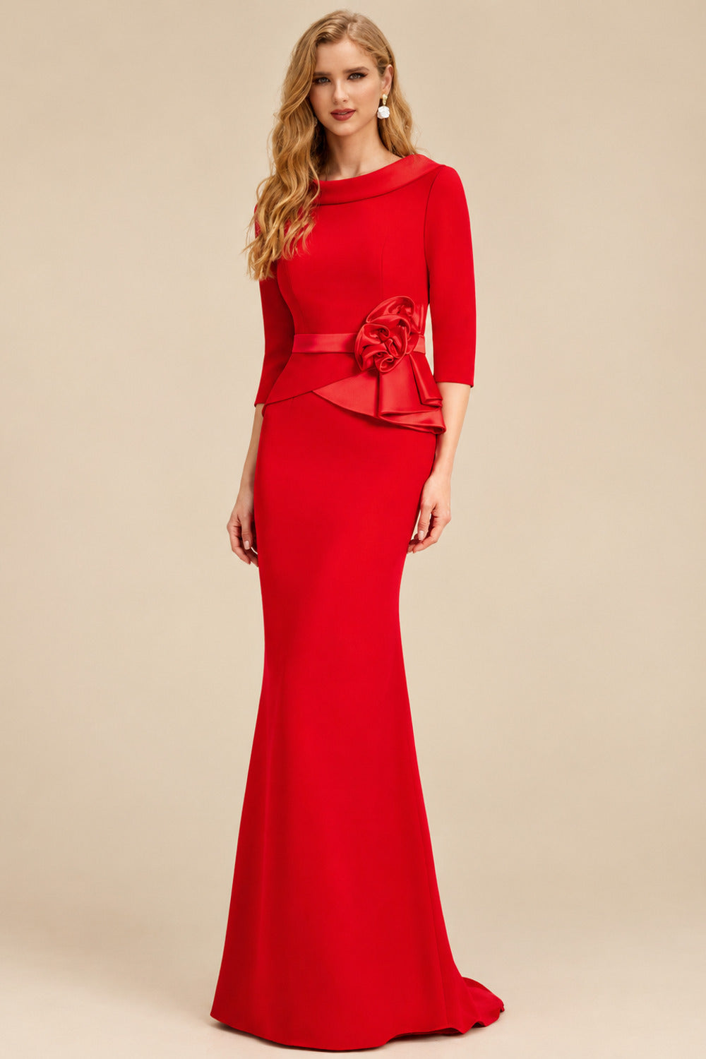 Rutipo Red Sheath/Column Elastic Satin Mother Of The Bride Dresses With Flower(s)