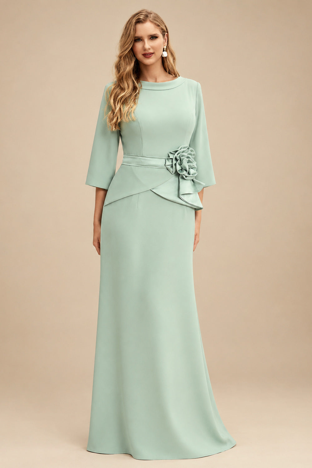 Rutipo Sage Green Sheath/Column Elastic Satin Mother Of The Bride Dresses With Flower(s)