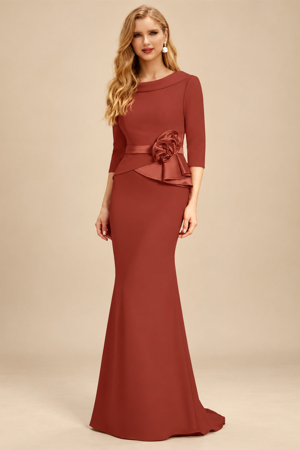 Rutipo Vermilion Sheath/Column Elastic Satin Mother Of The Bride Dresses With Flower(s)