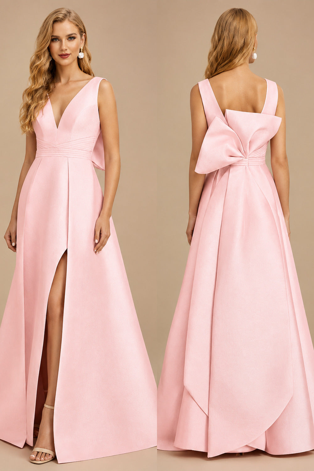 Rutipo Petal V-Neck Satin A-Line Mother Of The Bride Dresses With Bow