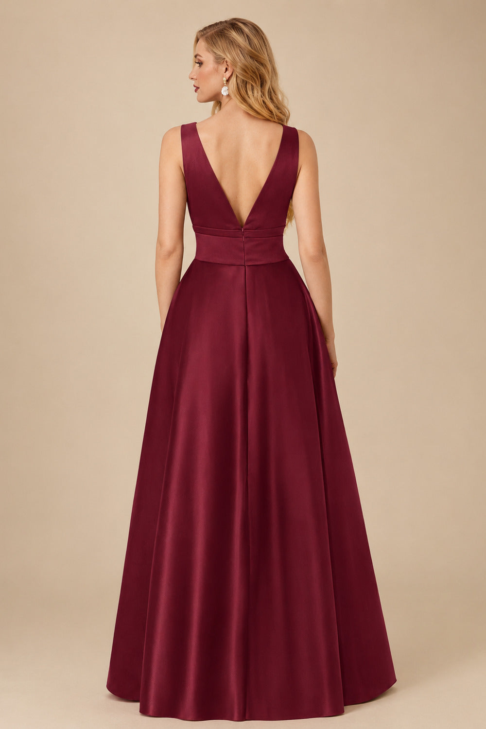 Rutipo Burgundy A-Line V-Neck Sleeveless Floor-Length Satin Mother Of The Bride Dresses With Bow(s)