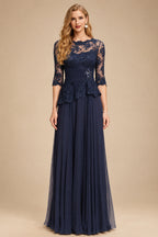 Rutipo As Picture A-Line Scoop Neck 3/4 Sleeves Floor-Length Chiffon/Lace Mother Of The Bride Dresses