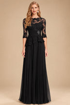 Rutipo Black A-Line Scoop Neck 3/4 Sleeves Floor-Length Chiffon/Lace Mother Of The Bride Dresses