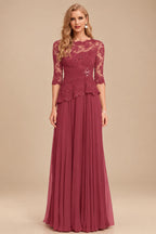 Rutipo Cinnamon Rose A-Line Scoop Neck 3/4 Sleeves Floor-Length Chiffon/Lace Mother Of The Bride Dresses
