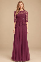 Rutipo Mulberry A-Line Scoop Neck 3/4 Sleeves Floor-Length Chiffon/Lace Mother Of The Bride Dresses
