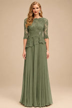 Rutipo Olive Green A-Line Scoop Neck 3/4 Sleeves Floor-Length Chiffon/Lace Mother Of The Bride Dresses