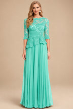 Rutipo Spa A-Line Scoop Neck 3/4 Sleeves Floor-Length Chiffon/Lace Mother Of The Bride Dresses