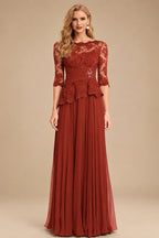 Rutipo Vermilion A-Line Scoop Neck 3/4 Sleeves Floor-Length Chiffon/Lace Mother Of The Bride Dresses