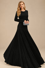Rutipo Black A-Line Pleated Long Sleeves Floor-Length Chiffon Mother Of The Bride Dresses