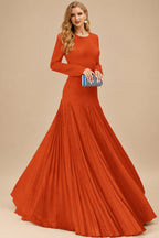 Rutipo Burnt Orange A-Line Pleated Long Sleeves Floor-Length Chiffon Mother Of The Bride Dresses