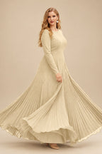 Rutipo Champagne A-Line Pleated Long Sleeves Floor-Length Chiffon Mother Of The Bride Dresses