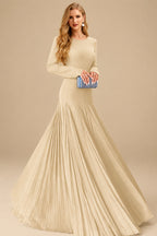 Rutipo Champagne A-Line Pleated Long Sleeves Floor-Length Chiffon Mother Of The Bride Dresses