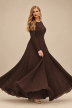 Rutipo Chocolate A-Line Pleated Long Sleeves Floor-Length Chiffon Mother Of The Bride Dresses