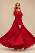 Rutipo Red A-Line Pleated Long Sleeves Floor-Length Chiffon Mother Of The Bride Dresses