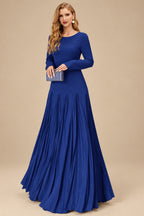 Rutipo Royal Blue A-Line Pleated Long Sleeves Floor-Length Chiffon Mother Of The Bride Dresses