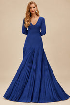 Rutipo Royal Blue A-Line Pleated Long Sleeves Floor-Length Chiffon Mother Of The Bride Dresses