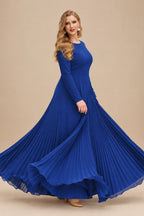 Rutipo Royal Blue A-Line Pleated Long Sleeves Floor-Length Chiffon Mother Of The Bride Dresses