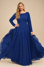 Rutipo Royal Blue A-Line Pleated Long Sleeves Floor-Length Chiffon Mother Of The Bride Dresses