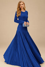 Rutipo Royal Blue A-Line Pleated Long Sleeves Floor-Length Chiffon Mother Of The Bride Dresses