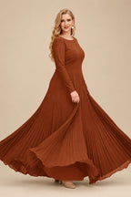 Rutipo Terracotta A-Line Pleated Long Sleeves Floor-Length Chiffon Mother Of The Bride Dresses