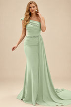 Rutipo Celadon Sheath/Column Chiffon Mother Of The Bride Dresses With High Split