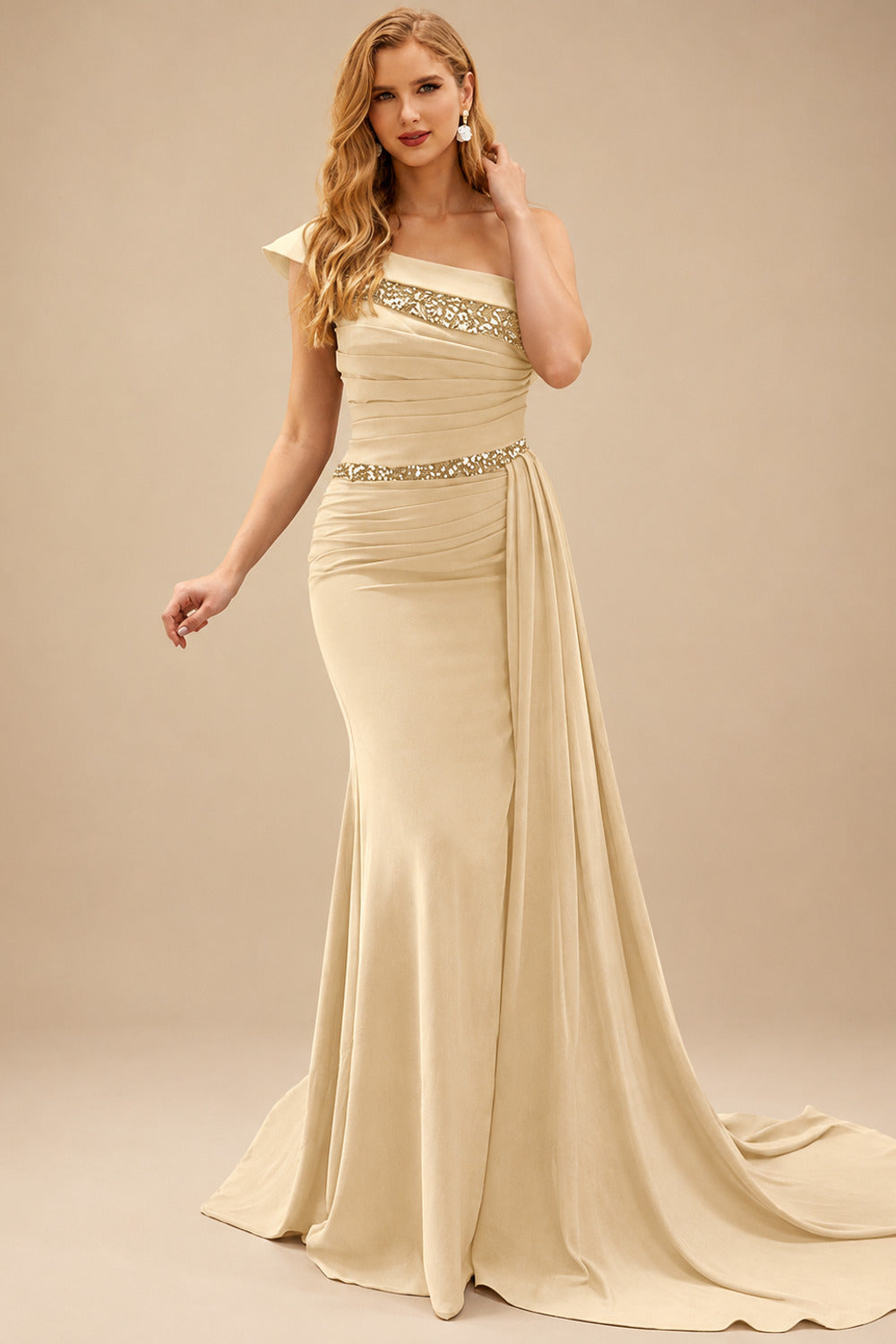Rutipo Champagne Sheath/Column Chiffon Mother Of The Bride Dresses With High Split