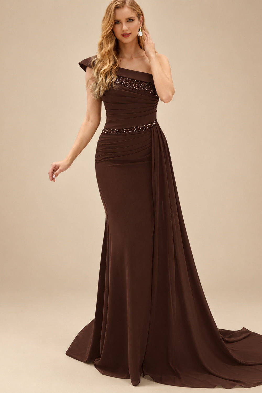 Rutipo Chocolate Sheath/Column Chiffon Mother Of The Bride Dresses With High Split