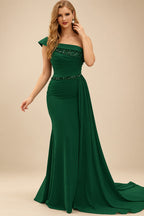 Rutipo Dark Green Sheath/Column Chiffon Mother Of The Bride Dresses With High Split