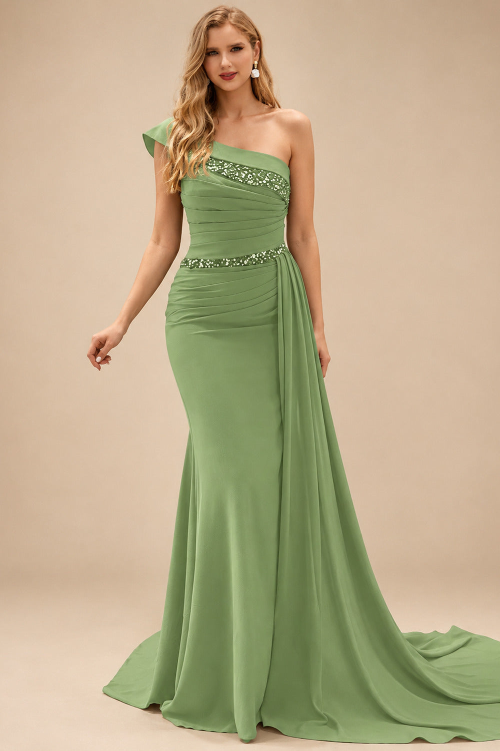 Rutipo Moss Green Sheath/Column Chiffon Mother Of The Bride Dresses With High Split